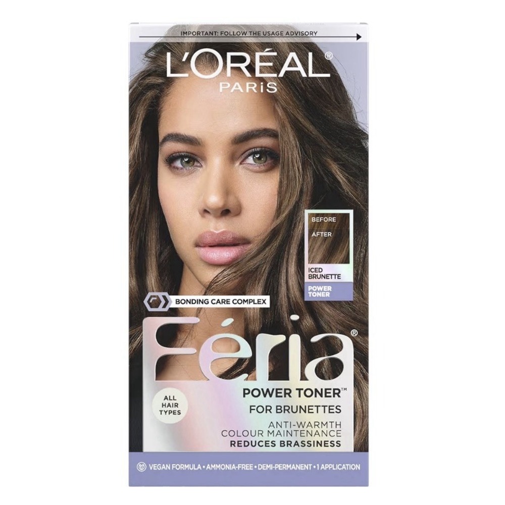 L'Oreal Paris Feria Hair Color Iced Brunette 1 Pack Power Toner Reduces Brassine